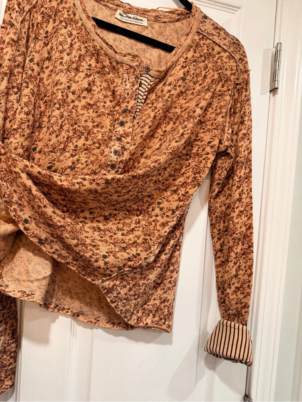 NWOT Free People We The Free Size S Floral Stripe Henley Top Long Sleeve Boho - Picture 9 of 12